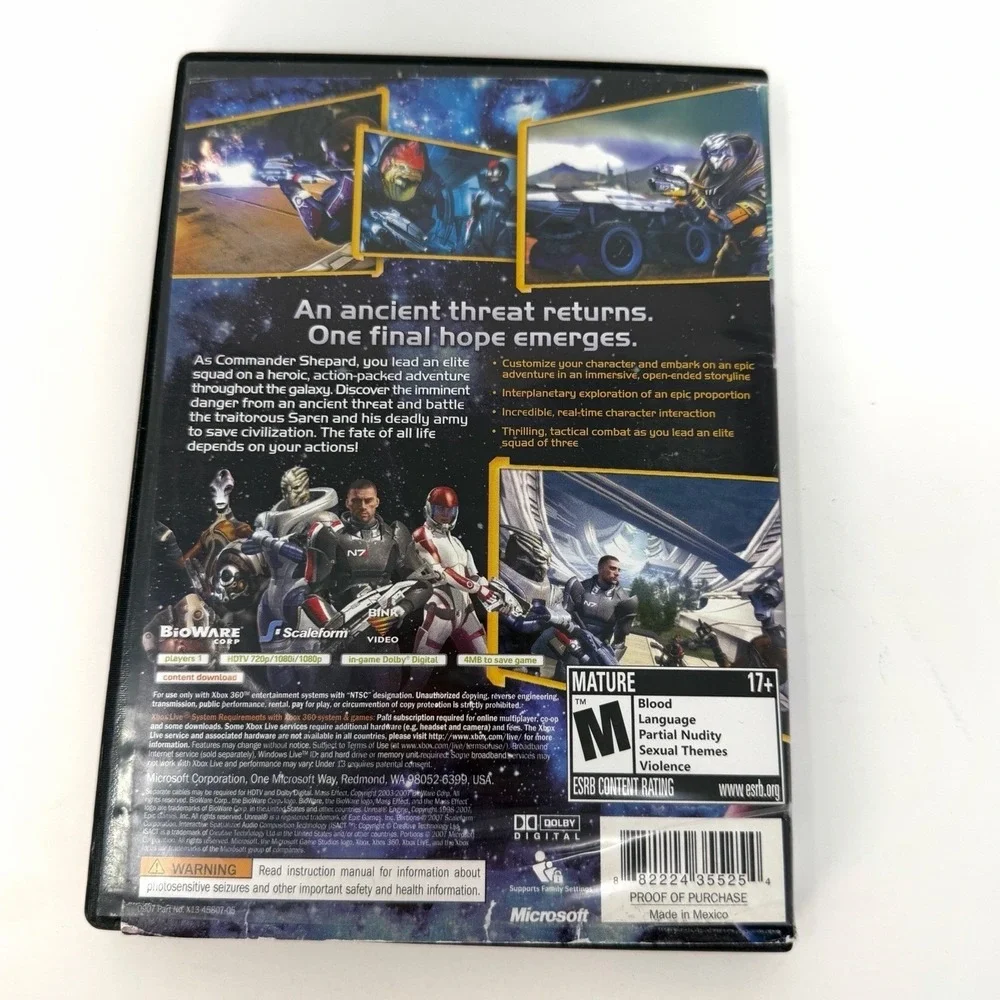 Mass Effect Xbox 360 Game BioWare Microsoft Sci-Fi RPG Not Tested No Manual